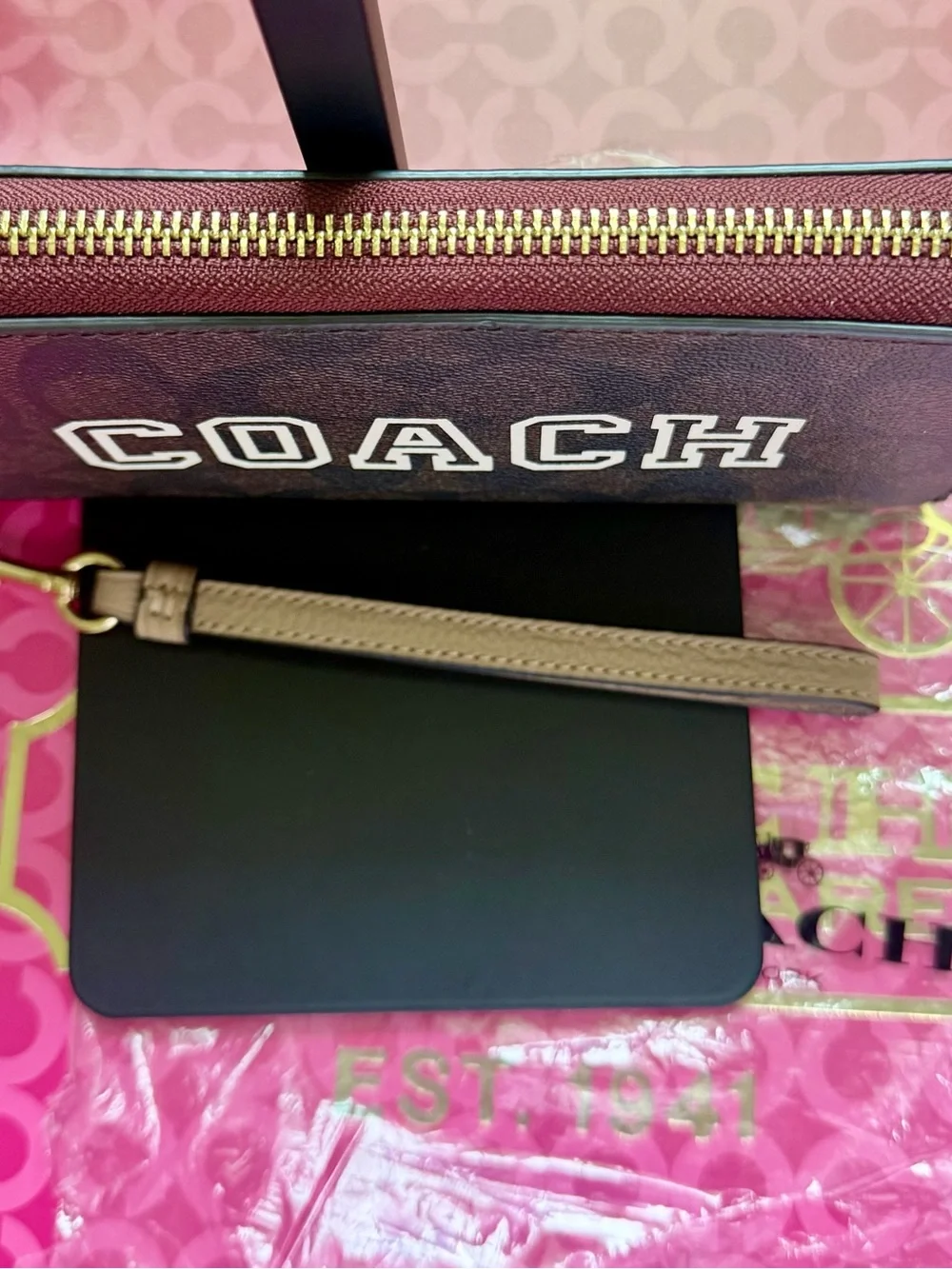 Coach Black Signature Logo Zip Wallet Wristlet
